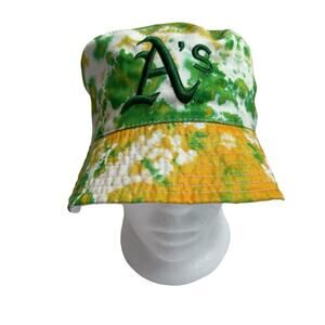 OAKLAND A’s Reversible Bucket Hat Green Yellow White Tie Dye Adult Cap Fishing